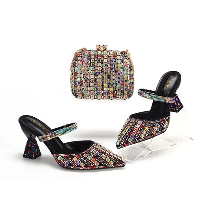 doershow African Wedding fashion Shoes and Bag Set silver Italian Shoes with Matching Bags Nigerian Women party! SVV1-1