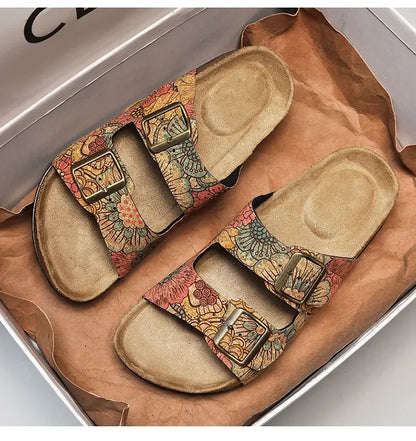 Women Sandals with Memory Foam Footwear Slides for Women with Cork Footbed Flip Flops for Women with Double Straps Sandals