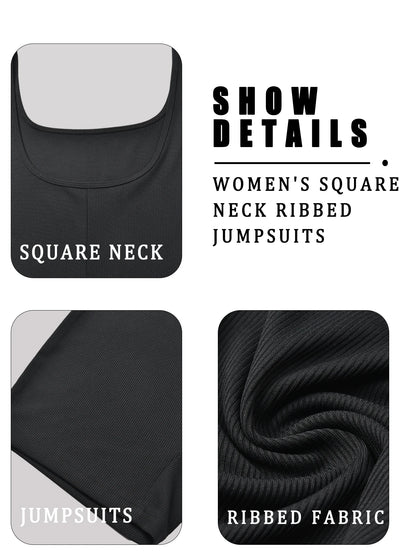 Women'S Square Neck Ribbed Jumpsuits，Women's Sleepwear & Loungewear