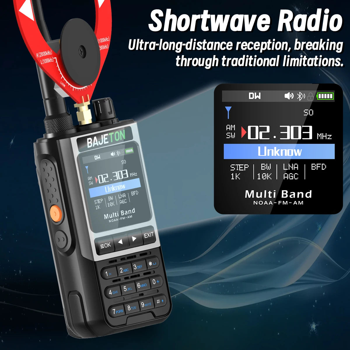 BAJETON BJ-8300 10W Ham Radio Shortwave HF SSB CB Walkie Talkie AM USB LSB CW Bluetooth Programming Handheld Two Way Radio
