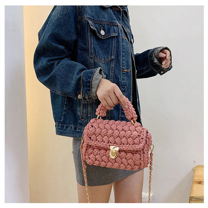 New Rope Woven Women Handbags Designer Knitting Chains Shoulder Crossbody Bag Casual Lady Hand Bags Small Flap Purses