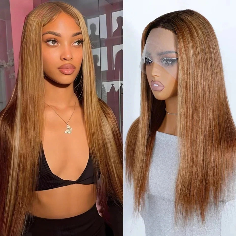 Debut Blonde Straight Lace Front Wigs 13x6x1 Lace Part Human Hair Wig For Women Transparent Lace Highlight Colored Remy Hair