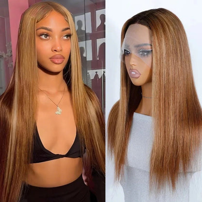 Debut Blonde Straight Lace Front Wigs 13x6x1 Lace Part Human Hair Wig For Women Transparent Lace Highlight Colored Remy Hair