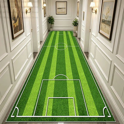 Green Football Field Long Runner Amusing Carpet Sport Hallway Entrance Game Rug Lint Free Washable Non-slip Entryway Floor Mats