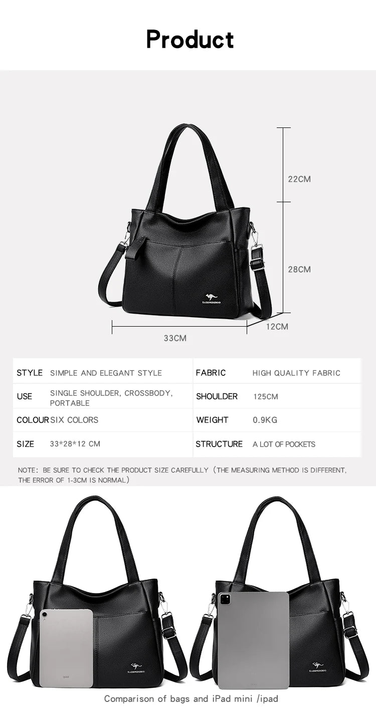 High Quality Soft Leather Shoulder Crossbody Bags For Women Large Capacity Luxury Bag Brand Designer Casual Handbag Sac A Main