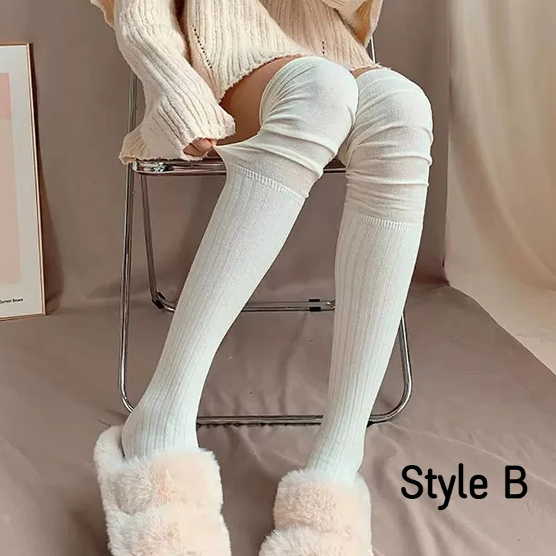 Spring Fall Knee High Stockings for Women White Vertical Stripe Long Socks Fashion Girls JK Skinny Boots Sock Japanese Style