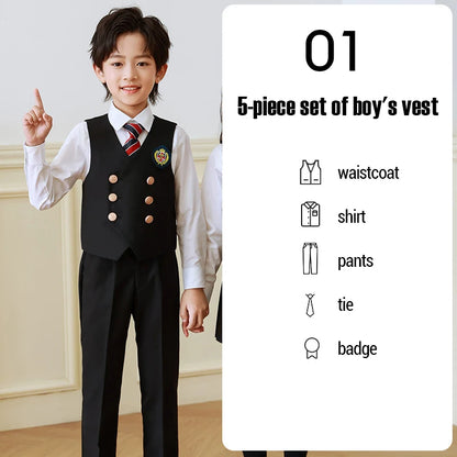 5 Pcs British Style College Kindergarten School Uniform JK Outfits Kid Shirt Pleated Skirt Suit Chorus Performance Costume Dress