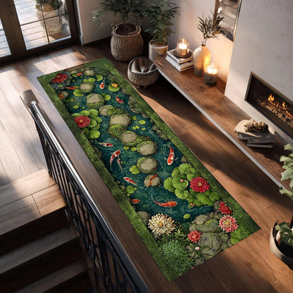 3D Koi Fish Them Pond Runner Rug Non Slip Carpet for Hallway Living Room Bedroom  Kitchen Laundry Room Entryway Door Home Decor