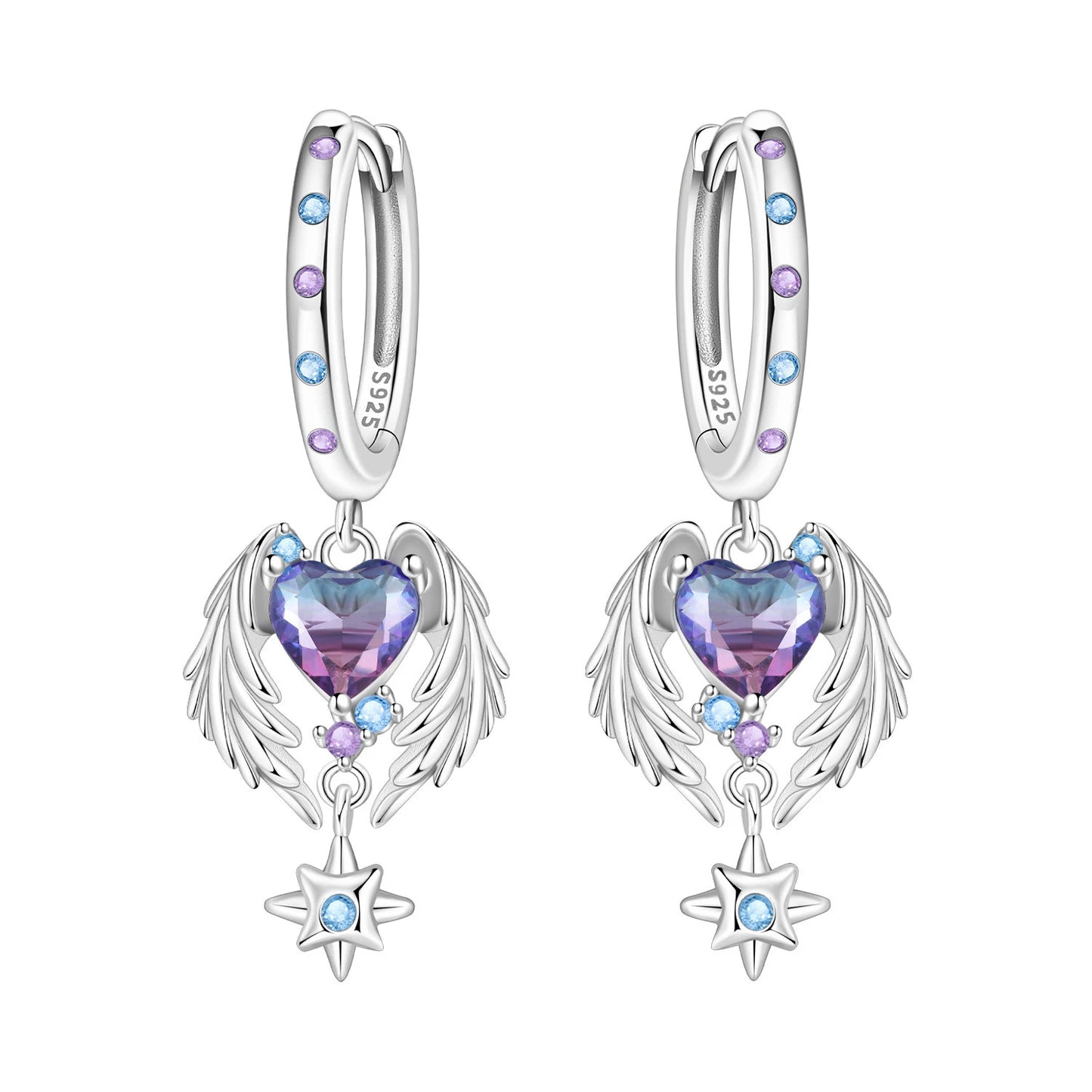 925 Sterling Silver Star Moon Heart Shape Earrings Jewelry Versatile Hoop Earrings For Women Jewelry Fine Birthday Party Gifts