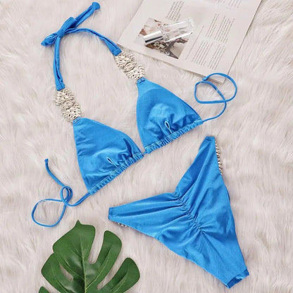 Shiny Sexy Bikinis Swimsuit With Rhinestones Women Swimwear Female Push Up Bikini Beach Swim Wear Bathing Suits Pool Bather 2026