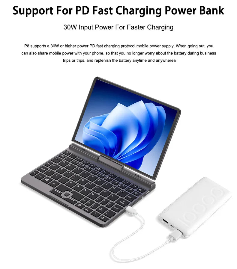 CRELANDER P8 Mini Laptop 8 Inch Touch Screen Intel Lake N150 12GB DDR5 WiFi 6 2 In 1 Laptop Notebook Tablet PC Pocket Laptop