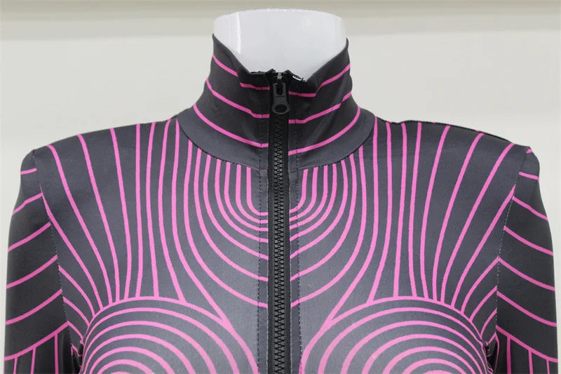 Art Irregular Lines Jumpsuit Women Slim Cosplay Party Catsuit Shapewear Bodysuit 2025 Fashion High Neck Long Sleeve Neon Outfits