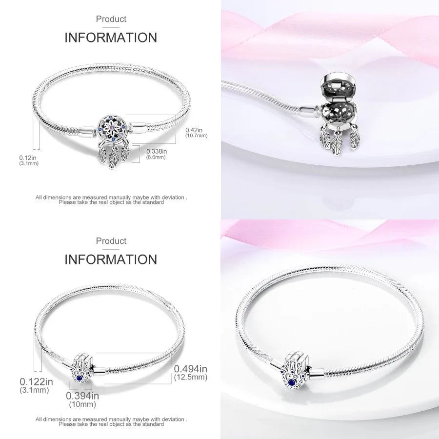 Silver 925 Bracelet Original Bracelets Colorful Zircon Heart Flower Cat Snake Chain For DIY Charms 17-20CM Luxury Jewelry Gifts