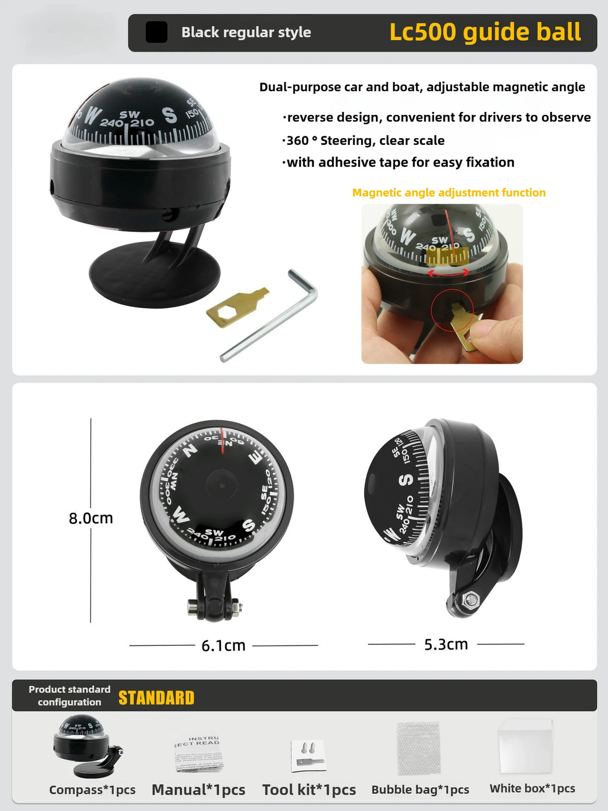 LED Light Electronic Compass, High Precision Pivoting Navigation Compass for Boat Car Marine Use