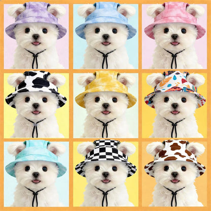 Summer Cat Dog Sunscreen Hat with Printed Checkered Pet Fisherman Hat Suitable for Cats Small Medium-sized Dogs Outdoor Supplies