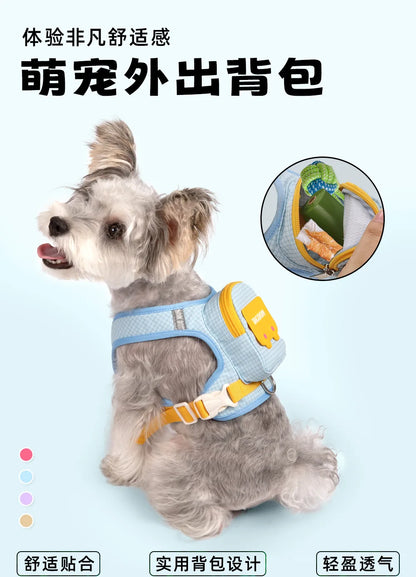 Dog Backpack Harness Cute Plaid Outdoor Self-Carrying Bag for Pets Puppy Chest Vest for Walking Adjustable for Small Medium Dogs