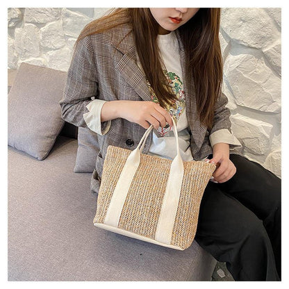 Summer Trend Straw Bags New Popular Hit Color Handbags for Women Zipper Color Matching Tote Bag