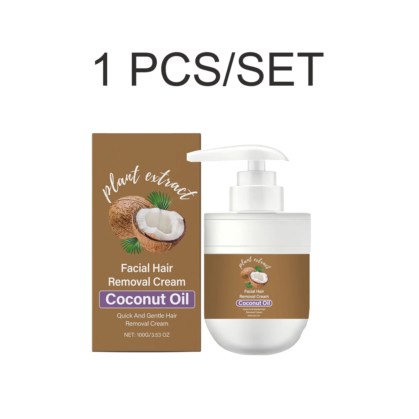 Coconut Oil Hair Removal Cream Face Fast Hair Remover Painless Nourishing Smooth Skin  Gentle Formula Non Greasy Dry Skin 100g
