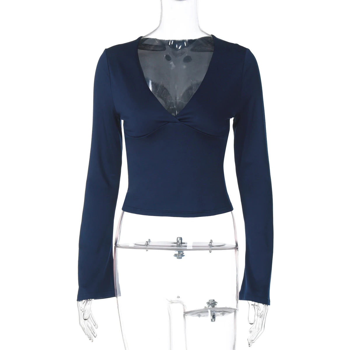 Dulzura Autumn Solid Sexy V-Neck Long Sleeves Slim Fit T-Shirt Women'S Casual Versatile Y2K Top Party Club Street Style Clothes