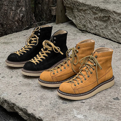 Handmade Top Quality Men Fashion Luxury Real Cow Suede Leather Shoes Tooling Ankle Boots Desert Platform Boots Motorcycle Boots