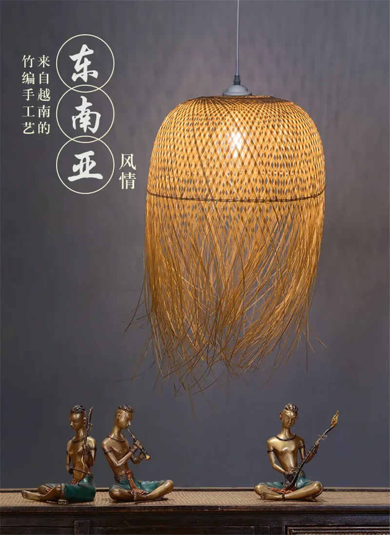 Chinese Bamboo  Hanging Chandelier Creative Lamps for Home Dining Table Room Pendant Led Lights Fixture Loft Style Decoration