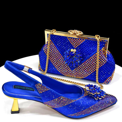 Venus Chan 2026 Italian Luxury Rhinestone Wine Pointed Toe High Heels with Matching Bag Set – Ideal for Parties and Special