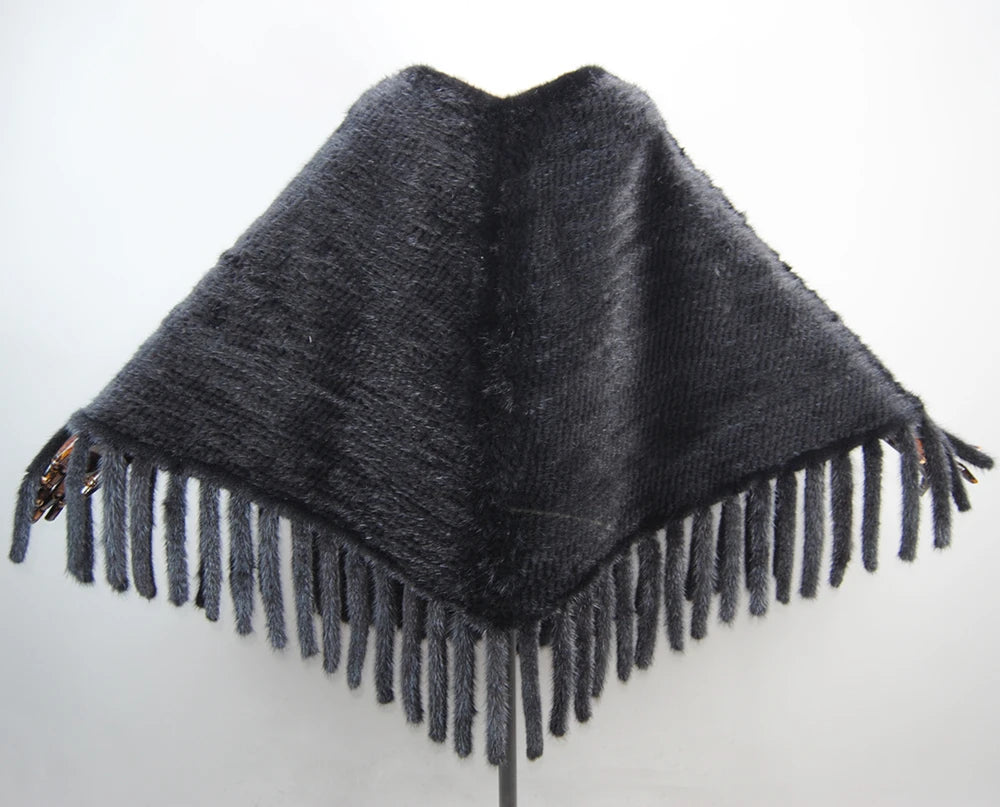 2025 New Fashion Genuine Mink Fur Shawl With Hood Winter Mink Fur Jacket Knitted Real Mink Fur Poncho For Women Natural Fur Wrap