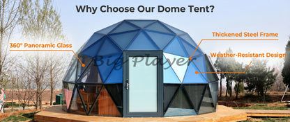 Hexagonal Tempered Glass Dome House, Geodesic Igloo Tent with Aluminum Frame, Luxury Outdoor Resort Round Camping Hotel Shelter