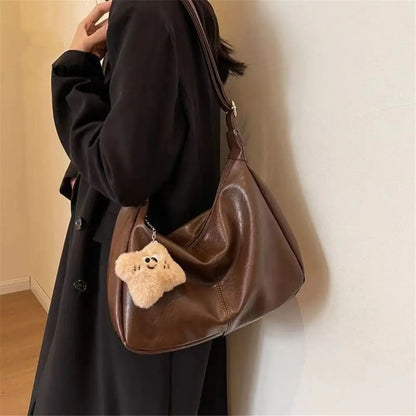 Trendy Slouchy Shoulder Bag for Women PU Leather Large Capacity Underarm Bag Retro Ladies Hobo Tote Bag