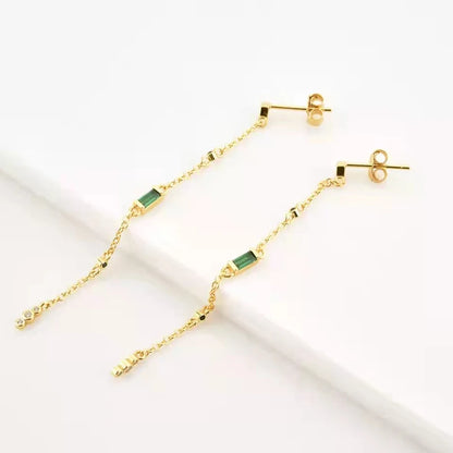 925 Sterling Silver Needle Long Chain Stud Earrings For Women Exquisite Zircon Geometric Tassel Pendant Earrings Luxury Jewelry