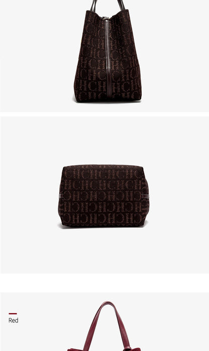 CH Women's Shoulder Bag Simple Solid Color Gold Letter Printed Design Women's Large Capacity Daily Commuter Bag Women's Handbag