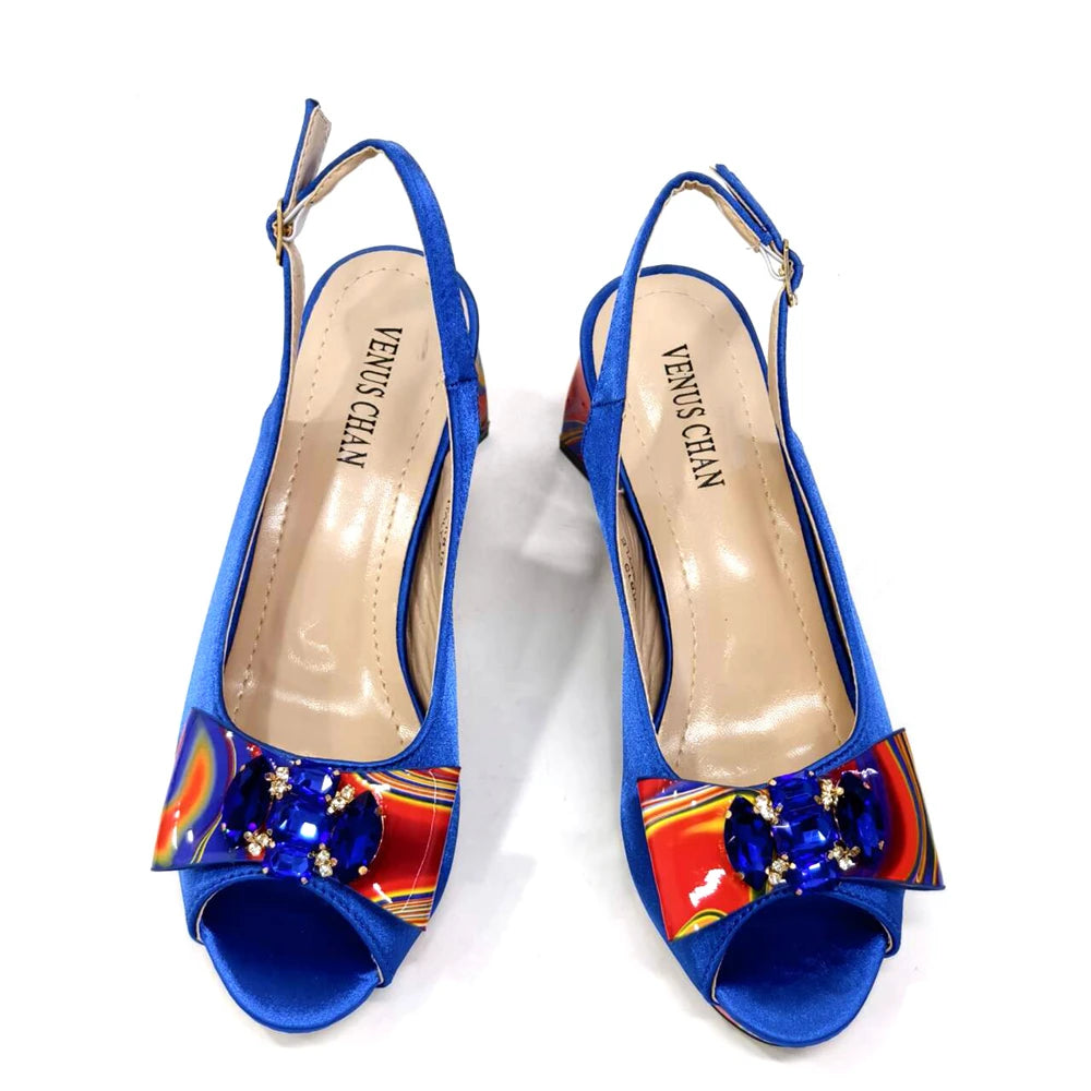 Venus Chan 2024 Fashion Purple Color Painted Rhinestones Elegant Peep Toe Sandals Shoes and Bag Set Italian Heels for Womens