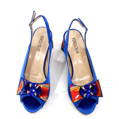 Venus Chan 2024 Fashion Purple Color Painted Rhinestones Elegant Peep Toe Sandals Shoes and Bag Set Italian Heels for Womens