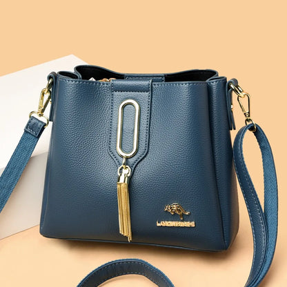Luxury Hand bags For Women High Quality Pu Leather Three layers Ladies Shoulder Crossbody Bag Bucket Tassel Commuting Sac A Main