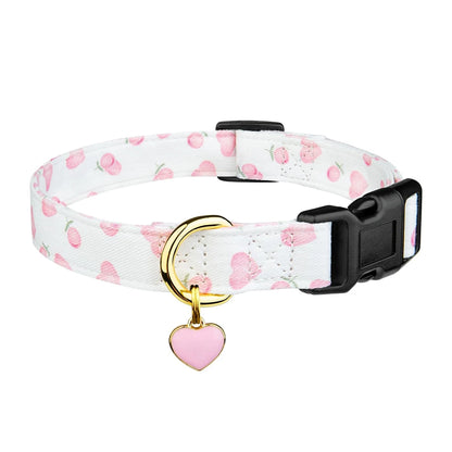 Solid Cotton Dog Collar Cute Heart And Strawberry Pendant Design Small Medium Large Dogs Collar Handmade Pendant Pet Cat Puppies