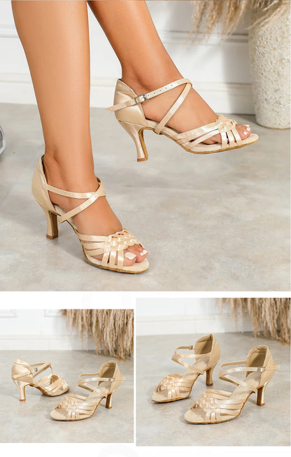 CIDIPAI Women Latin Dance Shoes High Heels Tango Party Dance Shoes For Girls Ladies Satin Salsa Sandals Dancing Ballroom Shoes