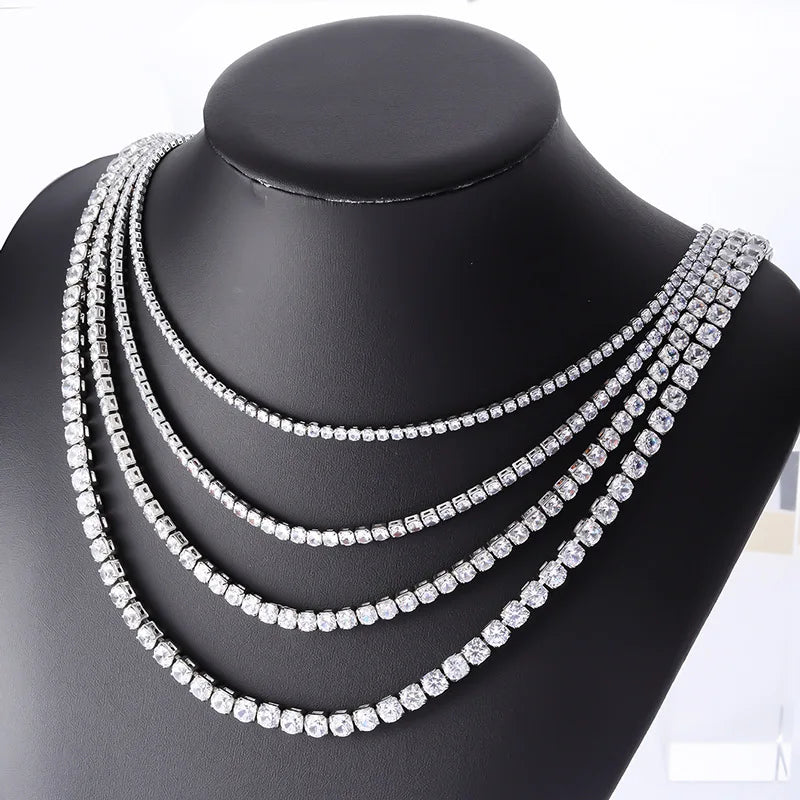 Handmade 3/4/5/6mm Lab Diamond Necklace 14K White Gold Party Wedding Necklaces For Women Bridal Tennis Chocker Jewelry Gift
