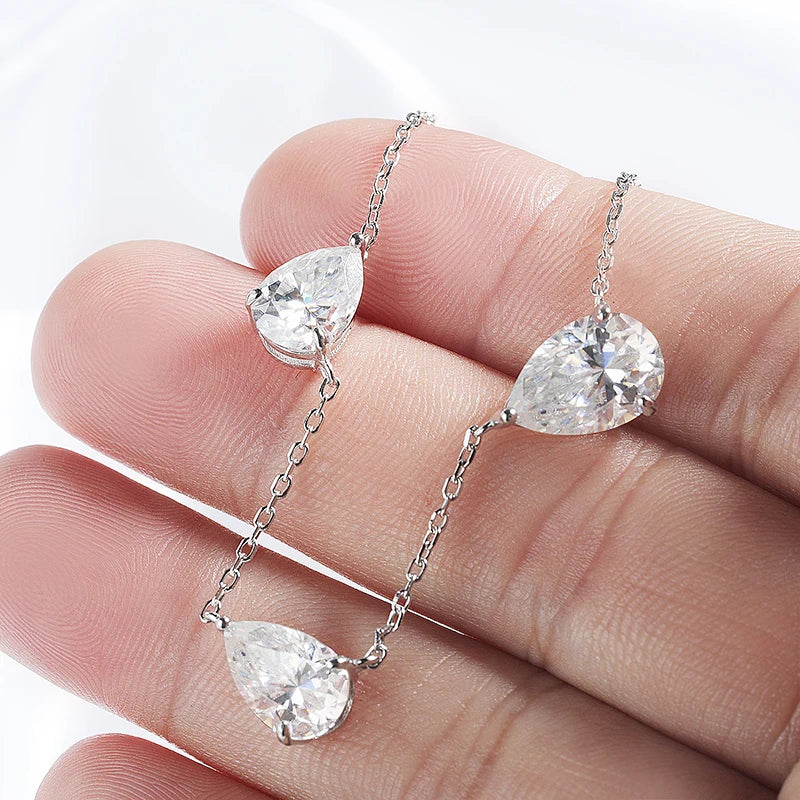 Smyoue Gradient Moissanite Necklace for Women 3 Gems Pear Cut Certified Luxury Pendant Lab Diamond Jewelry Sterling Silver 925