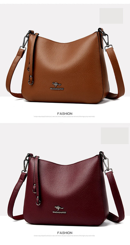 Women's Luxury Designer Top-Handle Bags Soft Leather Handbag Ladies Solid Color Shoulder Crossbody Bag Messenger Commuting Sac