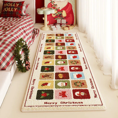 VIKAMA Holly Jolly Christmas Bedside Rug Plush Soft Non Slip Carpet Santa Tree Bedroom Floor Mat Decoration