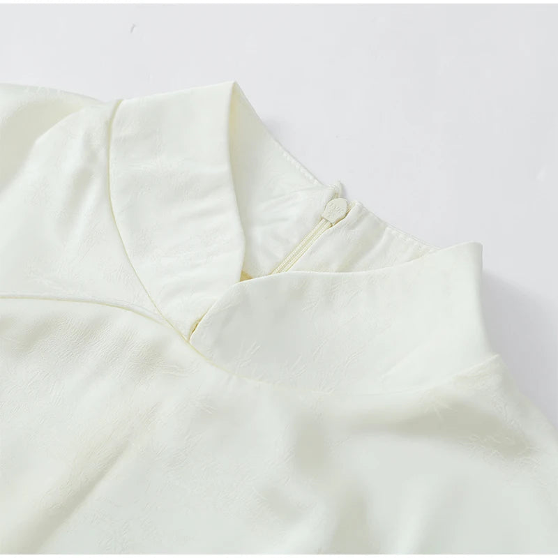 Elegant Satin Irregular Ruffle Hem Mini Dress Women Solid Stand Collar Short Sleeve Slim Dressess 2026 Lady Party Evening Gown