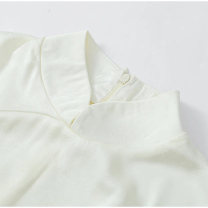 Elegant Satin Irregular Ruffle Hem Mini Dress Women Solid Stand Collar Short Sleeve Slim Dressess 2026 Lady Party Evening Gown
