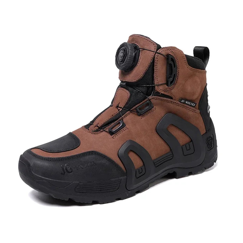 Men Motorcycle Riding Boots Waterproof Cowhide Leather Breathable Anti-Slip Wear-Resistant Street Moto Shoes