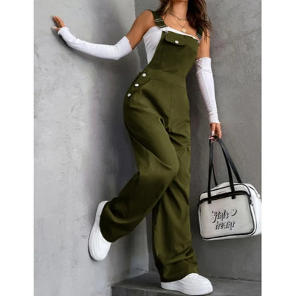 Women's Casual Bib Overalls Adjustable Shoulder Strap Pocket Wide Leg Jumpsuit Loose Straight Women Streetwear Suspender Pants