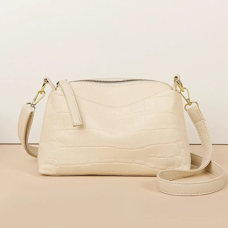 100% Genuine Cowhide Crocod Pattern Luxury Shoulder Bags For Women Designer Solid Color Soft Crossbody Bag Handbags Purses Sac