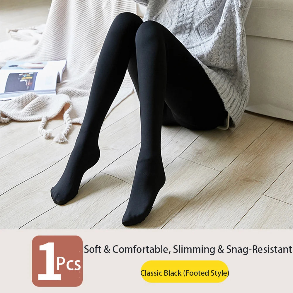 Women Winter Thermal Tights Ladies Fleece Lined Elastic Leggings Female Black Nude Tone Warm Bottoms Daily Cozy Stretch Hosiery