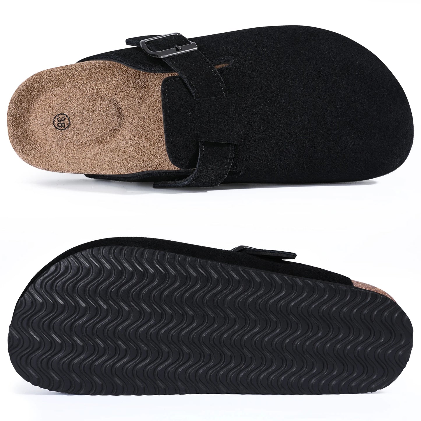 Kidmi New Cow Suede Women's Potato Shoes With Adjustable Strap Cork Insole Mules Outdoor Unisex Clogs Slippers With Arch Support