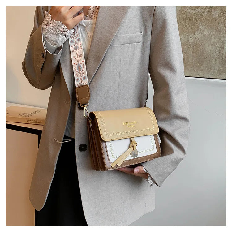 Fashionable Bag for Women, Versatile New Crossbody Bag, Contrasting Color Shoulder Bags, Small Square Bag, Wide Shoulder Strap