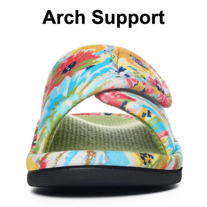 Litfun Winter Cotton Waffle Slippers For Women Breathable Indoor Adjustable Slides Slip On Open Toe Slippers With Arch Support