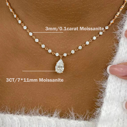 3MM Round Bubble Waterdrop Moissanite Diamond Tennis Neclace with 3ct Waterdrop Pendant NeckChain for Women 925 Silver Jewelry